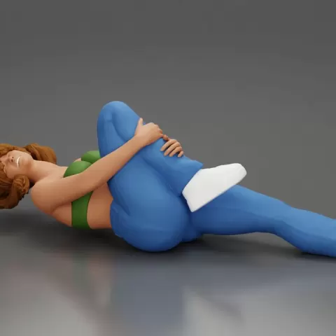 woman in bra lying on the floor touching her injured knee by 3DGeschaft Miniatures Figures