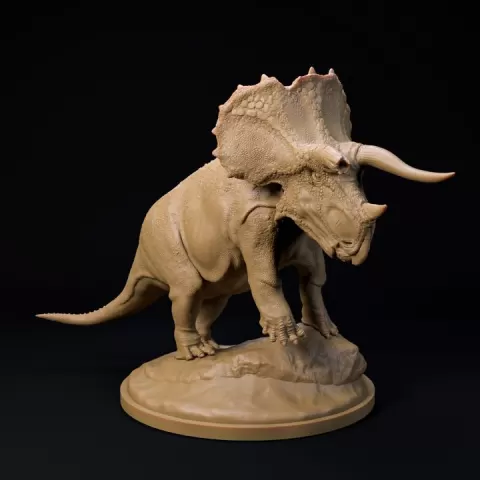 Triceratops old bull 32mm scale - pre-supported dinosaur companion by Dino and Dog