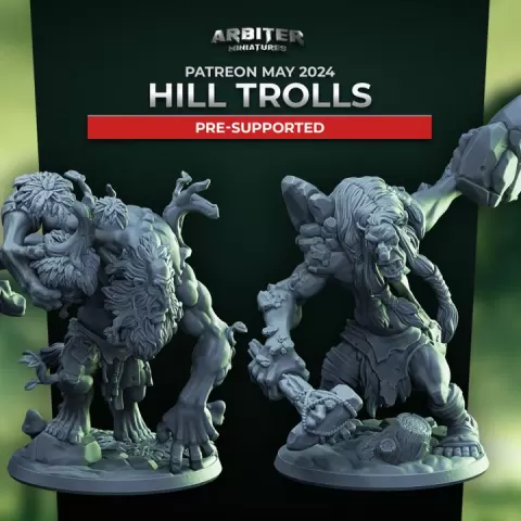 Arbiter Miniatures Patreon May 2024 Hill Trolls Presupported by Arbiter Miniatures - by Theis Haagh Jakobsen