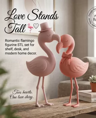 Romantic Flamingo Couple Figurines – Pair of Love with Hat and Bow, Anniversary Gift, Home Decor