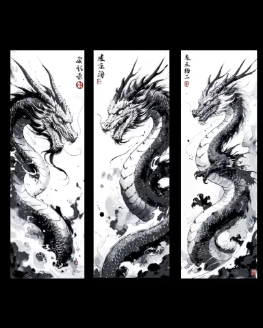 Ink Drawings of the Dragon from the Orient - Set of Bookmarks