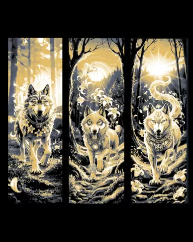 Artistic drawings of the magic and the wolf in the Forest - Set of Bookmarks