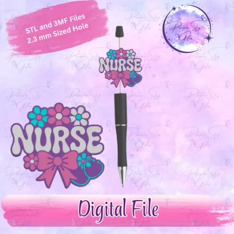 Floral Nurse Focal Bead with 2.3 mm hole for Pens, Badges, Keychains, etc. - STL and 3MF DIGITAL FILES for 3D Printing