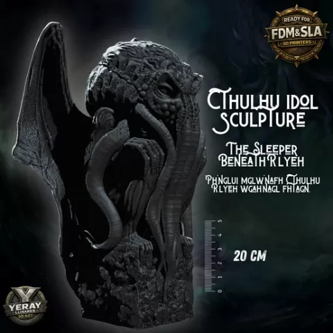 Ídolo escultura de Cthulhu – Escultura Lovecraft “The Sleeper Beneath R’lyeh” STL | FDM & SLA