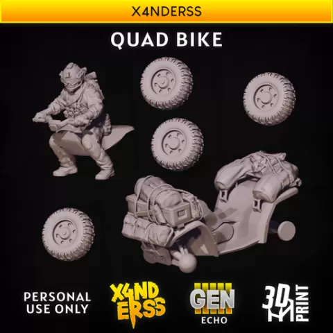 X4NDERSS QUAD Biker 2 (Gen5 ECHO) - Dirt Bike 1/35 38mm 1/48 32mm 1/56 28mm Scale Diorama Bolt Rifle Tabletop Gaming Action Squad Army Unit 3D Print Model Miniatures Solid Full Character