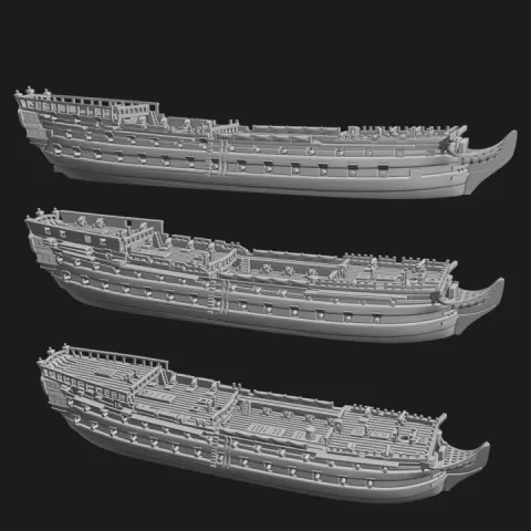 GB British "Large" 3rd rates (3-PACK; Ajax, Colossus, Revenge), (74 guns), & Blender Exporter, AOA-GB-40 by Turner Miniatures