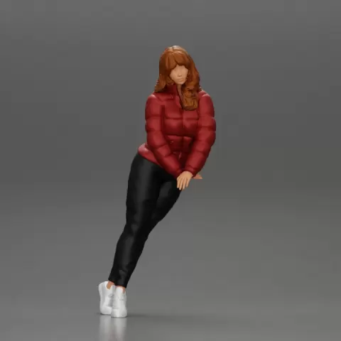 beautiful Asian girl in jacket leaning with her hands on the car by 3DGeschaft Miniatures Figures