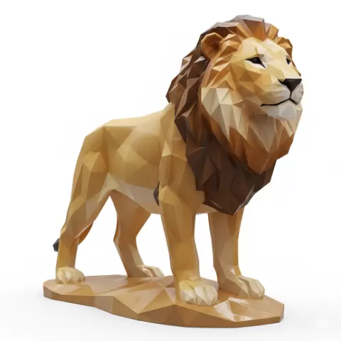 Low Poly lion Animal STL – Geometric Wildlife Sculpture, 3D Print Model, Modern Polygon Animal Figurine