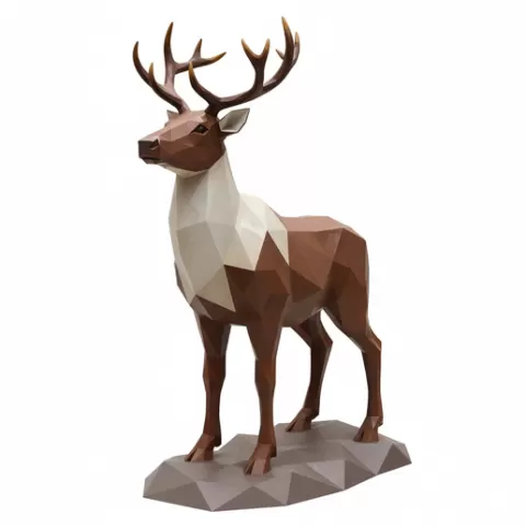 Low Poly reindeer Animal STL – Geometric Wildlife Sculpture, 3D Print Model, Modern Polygon Animal Figurine