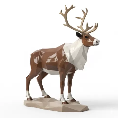 Low Poly caribou Animal STL – Geometric Wildlife Sculpture, 3D Print Model, Modern Polygon Animal Figurine