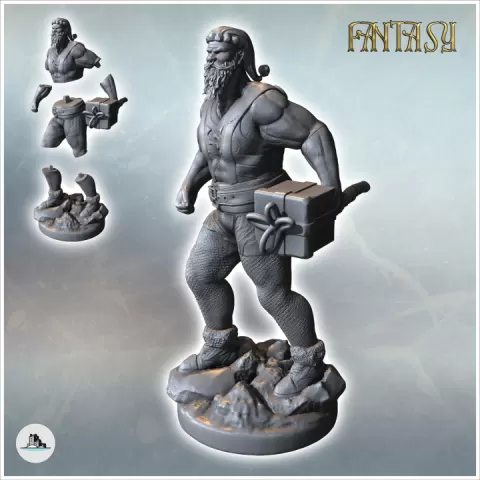 Weightlifting Santa Claus with bulging muscles and a single dumbbell shaped like a gift (8) - Medieval Fantasy Magic Feudal Old Archaic Saga 28mm 15mm by Hartolia Miniatures