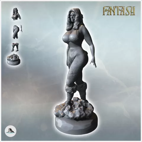 Woman with furry shoes and Christmas hat on her head (version without cape) (3) - Medieval Fantasy Magic Feudal Old Archaic Saga 28mm 15mm by Hartolia Miniatures