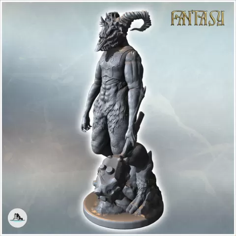 Demon with double horns standing, holding a mace in hand, and wearing armor (7) - Medieval Fantasy Magic Feudal Old Archaic Saga 28mm 15mm by Hartolia Miniatures