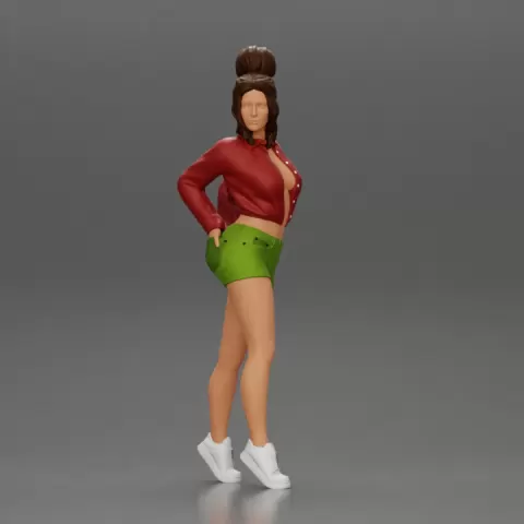 Sexy girl in shorts and an open mini shirt putting her hands in her back pocket by 3DGeschaft Miniatures Figures
