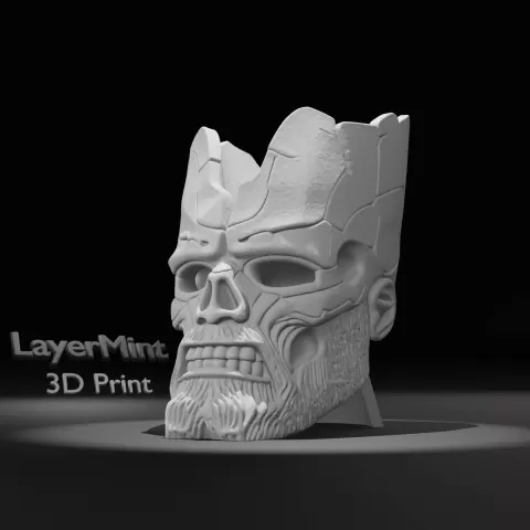 3D Printable Cracked Demon King Bust Pen Holder - LayerMint
