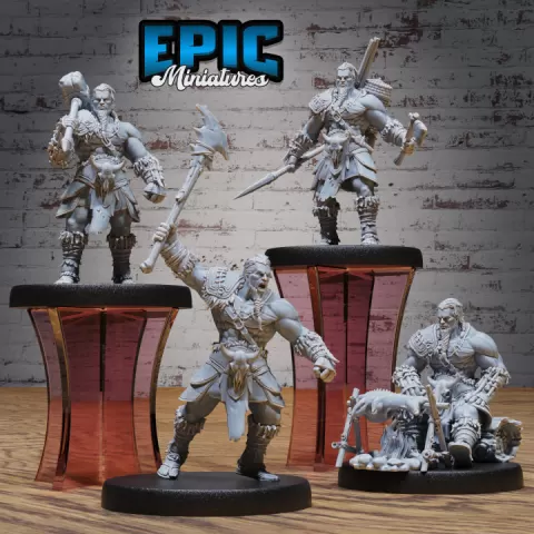 Barbarian Tribe Male Set / Arctic Warrior / Frozen Human / Snow Fighter / Wildling / Ice Age Encounter by Epic-Miniatures