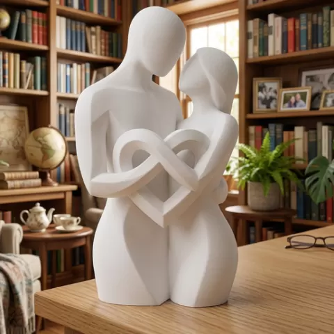 Couple Love Sculpture STL – Romantic Couple Statue – Heart Shape Decor – Minimalist Art – 3D Print STL File