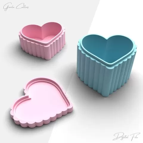 Scalloped Heart Shaped Jewelry Box, Organizer And Storage Box With Lid, Clay Artist Tool, Polymer Clay Tools, Digital STL File, No: 1581
