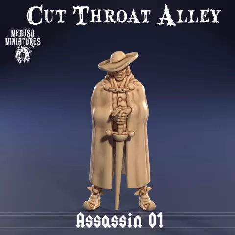 Cut Throat Alley: Cloaked Assassin STL – Miniature for RPG & Wargames by Medusa Miniatures