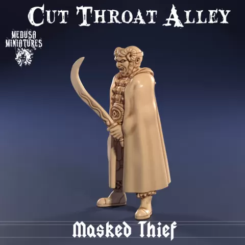 Masked Thief Miniature – Cloaked Bandit STL for Fantasy RPGs by Medusa Miniatures