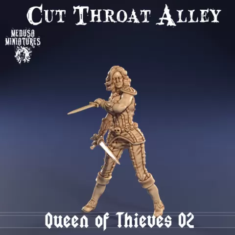 Queen of Thieves 02 – Dual-Wielding Rogue Miniature for RPGs and Wargames by Medusa Miniatures
