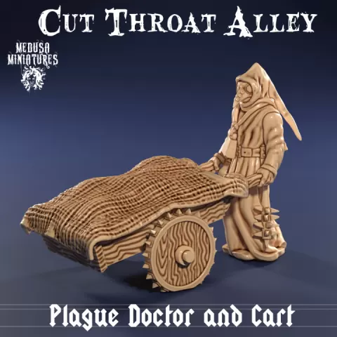 Plague Doctor and Cart | Grim Medieval Medic Miniature STL by Medusa Miniatures