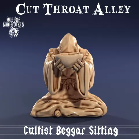Cultist Beggar Sitting | Hooded Fantasy NPC Miniature by Medusa Miniatures