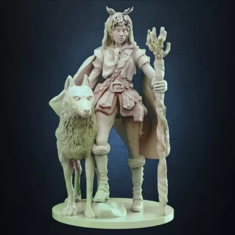 Druid and Wolf by Gametee 3d Miniatures