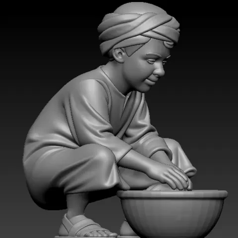 Young Arab Boy Kneading Dough - Historical Miniature / 3D Printable STL by Antonio Frisenda