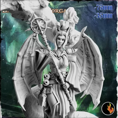 Dark Mage Sorceress Morgana - Dark Mage Winged Sorceress - 75mm + 35mm Scale by Ravi Sampath