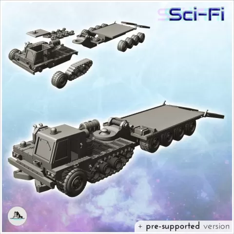 Futuristic transport truck with track, armored cab and ramp trailer (11) - Future Sci-Fi SF Post apocalyptic Tabletop Scifi Wargaming Planetary exploration RPG Terrain by Hartolia Miniatures