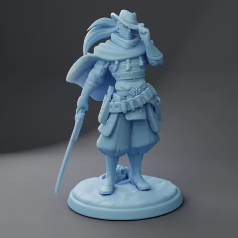 The Wanderer, Samurai Cowboy ( Male Human Fighter / Warrior / Samurai / Cowboy / Western ) by Twin Goddess Miniatures