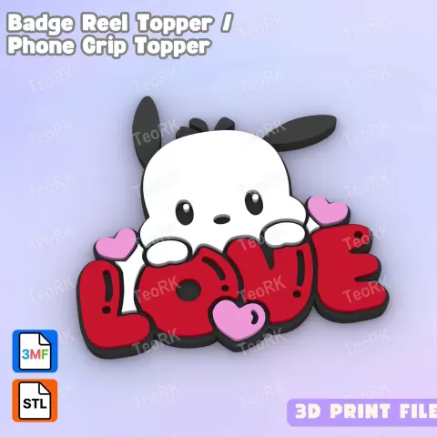 Badge Reel Topper Flat Back POCHACCO DOG IN LOVE - LOVE - TeoRk