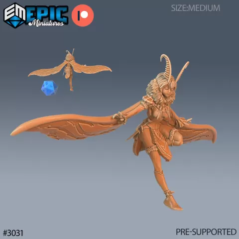 Moth Girl Landing / Huge Insect Hybrid / Insectoid Warrior / Winged Humanoid / Butterfly Stage by Epic-Miniatures