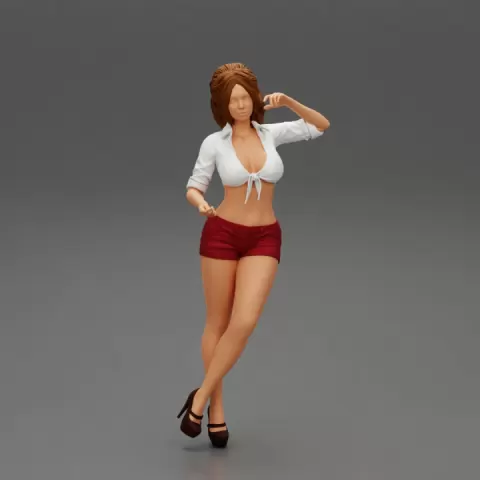 Summer girl standing on one leg in short and sexy bra by 3DGeschaft Miniatures Figures