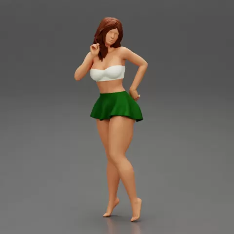 sexy woman hand on hip in mini skirt and bra by 3DGeschaft Miniatures Figures