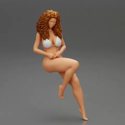 young pretty girl sitting in a chair in a bikini with long curly hair by 3DGeschaft Miniatures Figures