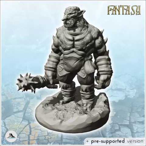 Solid troll in armor with spiked club (14) - Medieval Fantasy Magic Feudal Old Archaic Saga 28mm 15mm Chaos Darkness Demon by Hartolia Miniatures