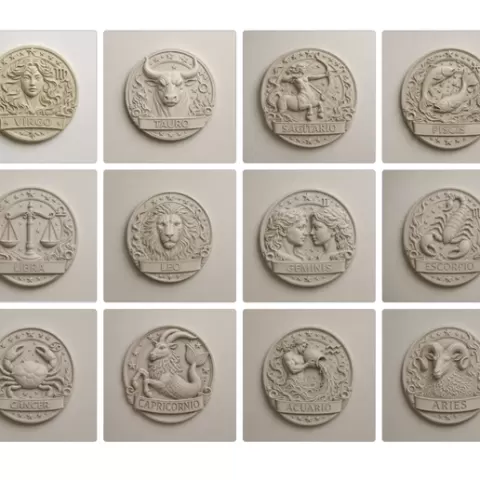 12 IMANES - Doce Imanes con relieve - Zodiaco - Astrología - Signos Zodiacales Volumétricos
