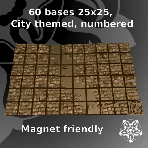 60 City themed square bases, 25x25 with magnet slots (Old World / 9th age) by L'atelier de la sentinelle