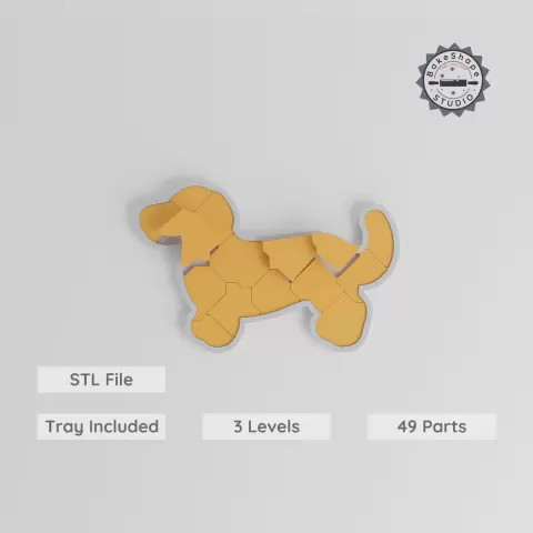 Dachshund Montessori Puzzle, 3-Level Learning Tray, 9/15/24 Pcs, Easy to Hard, Educational Pet Dog Puzzle for Kids PRODUCT_8173