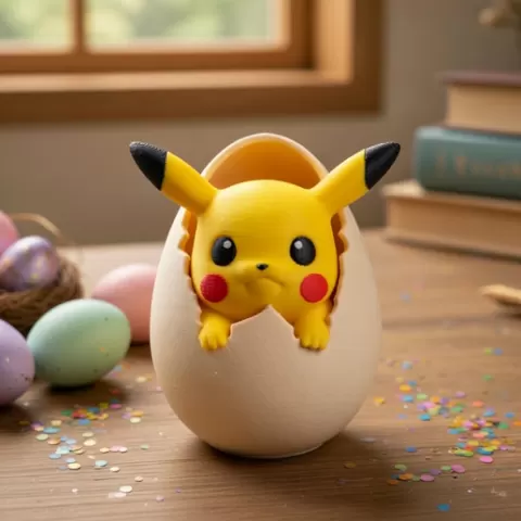 Hatching Cute Pikachu Easter Egg STL 3MF File