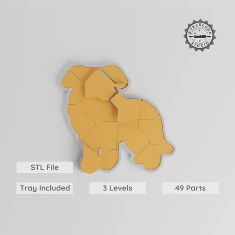Border Collie Montessori Puzzle, 3-Level Learning Tray, Easy to Hard, 9/15/24 pcs STL, Sheepdog Canine Friend, Smart Pup PRODUCT_8159