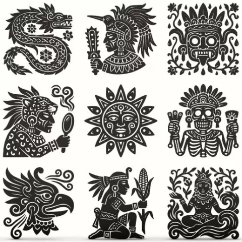 Aztec Gods & Mythology Symbols – 9 Tribal Mayan Designs for CNC, Laser & 3D Relief