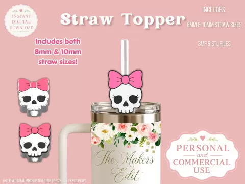 Skull Coquette Bow Straw Topper