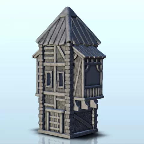 Medieval stone tower with double oriel windows (11) - Alkemy Lord of the Rings War of the Rose Warcrow Saga by Hartolia Miniatures