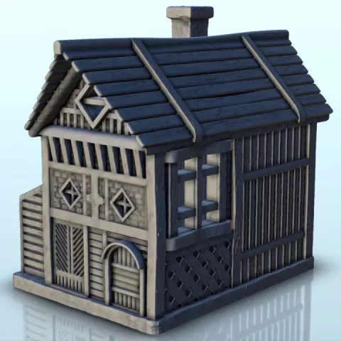 Medieval house with annex fireplace and patterned walls (4) - Alkemy Lord of the Rings War of the Rose Warcrow Saga by Hartolia Miniatures
