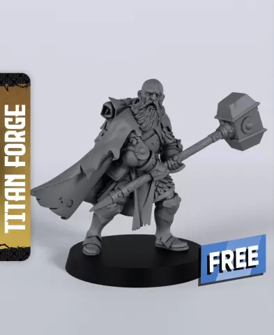 Human Male Paladin Hammer - With Free Dragon - 5e DnD Inspired for RPG and Wargamers