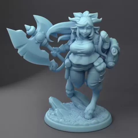 Belle, the Holstaur Fighter ( Female Minotaur Barbarian / Bovine Warrior with Axe ) by Twin Goddess Miniatures