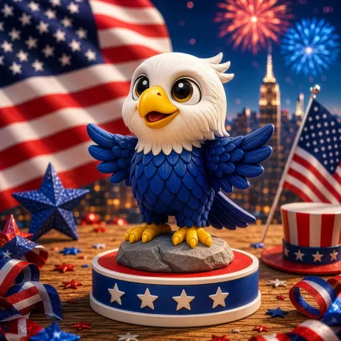 Patriotic Baby Eagle STL | Kawaii Heroic Pose | 4th of July Ornament | Bald Eagle On Rock Model